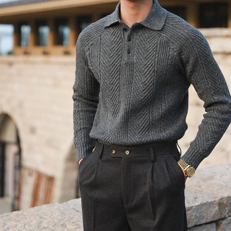 Collared Ribbed Knit - Sweater CASA LARO MEN