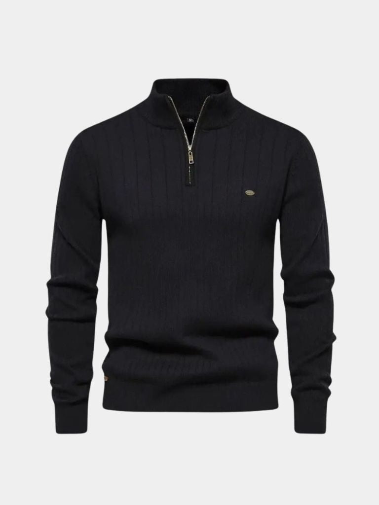 Cotton Knit Vertical Stripes Quarter-Zip Sweater - Casa  Laro CASA LARO