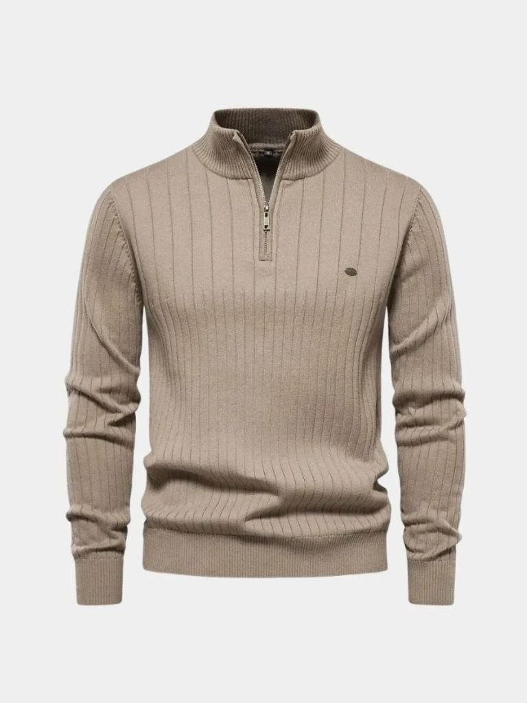 Cotton Knit Vertical Stripes Quarter-Zip Sweater - Casa  Laro CASA LARO