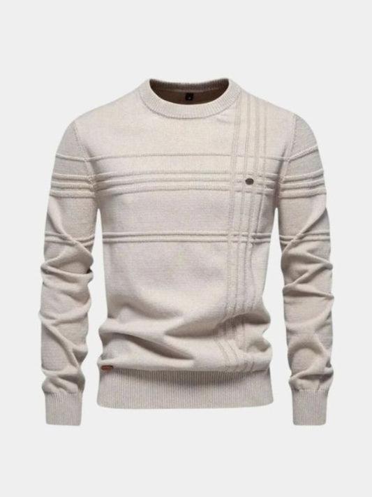 Cotton Knitted Stripped Crew Neck Pullover Sweater - Casa  Laro CASA LARO