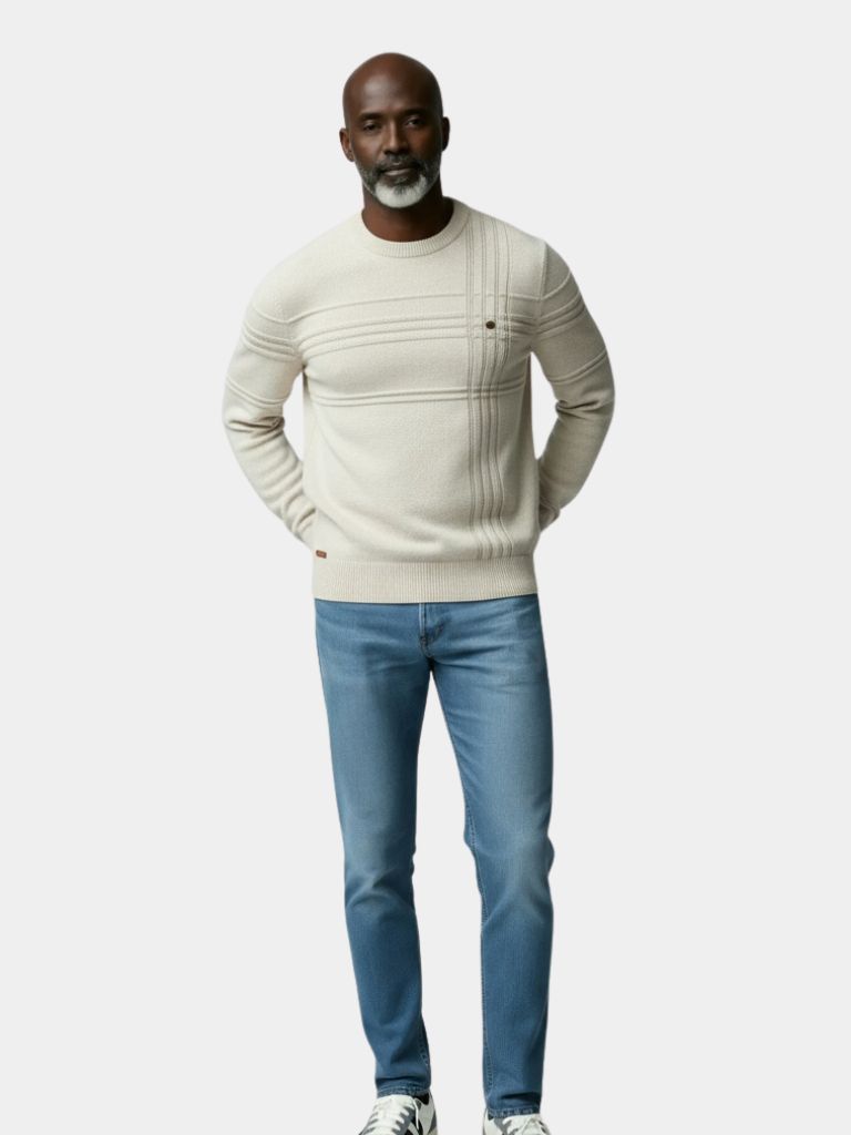 Cotton Knitted Stripped Crew Neck Pullover Sweater - Casa  Laro CASA LARO