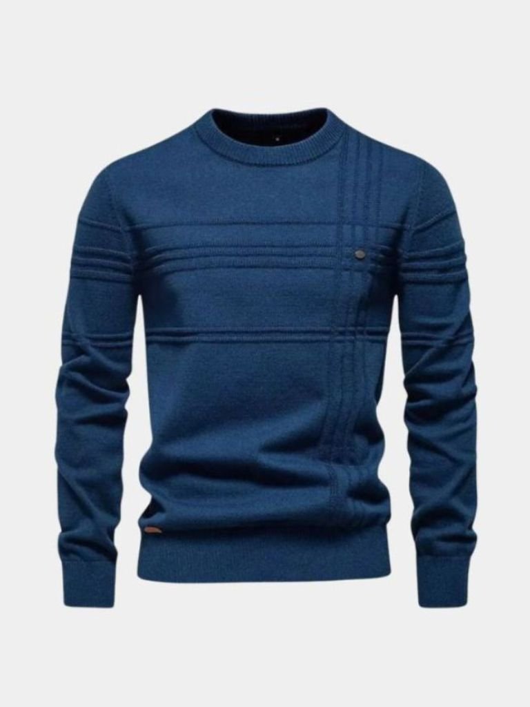 Cotton Knitted Stripped Crew Neck Pullover Sweater - Casa  Laro CASA LARO