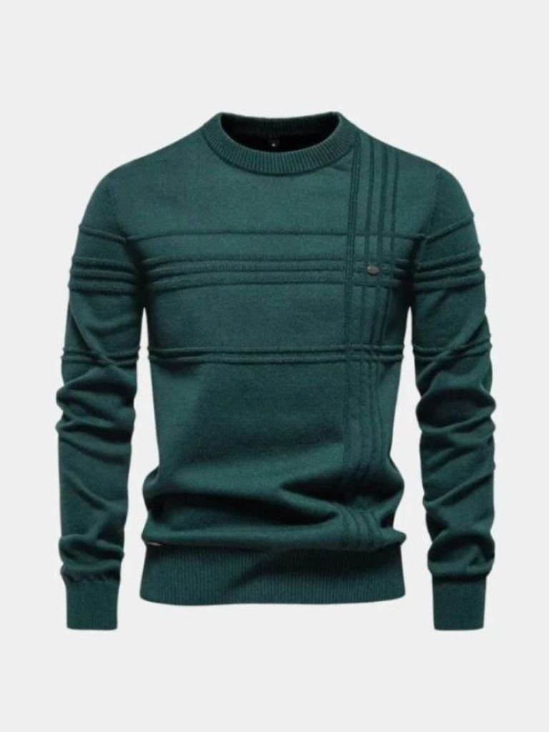 Cotton Knitted Stripped Crew Neck Pullover Sweater - Casa  Laro CASA LARO