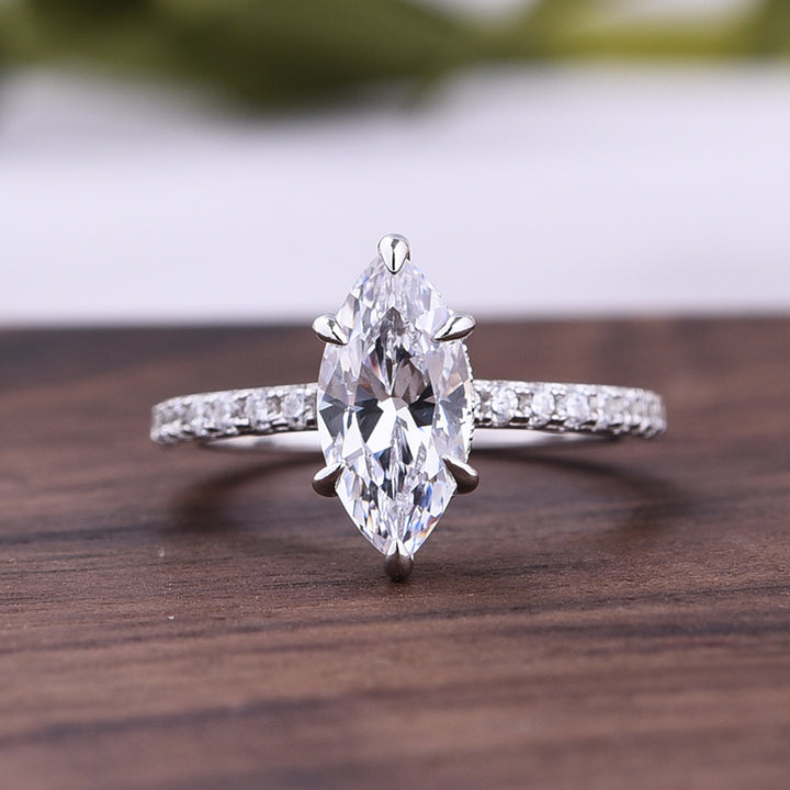 Classic 1.5 CT. Marquise Cut Sterling Silver Engagement Ring In Half Eternity Band shine of diamond