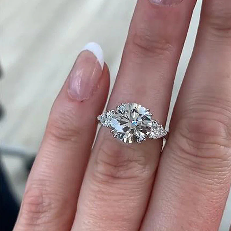 Handmade Round Cut Three Stone Sterling Silver Engagement Ring-Only Size 9.0 Available Shineofdiamond