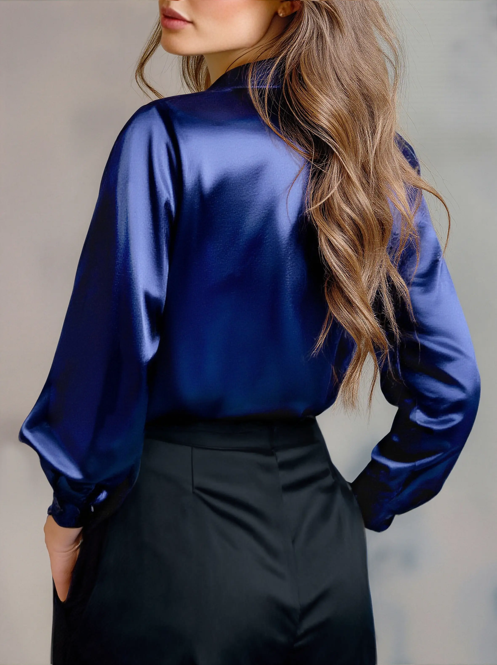 Elegant Black Satin Long-Sleeve Top - Blouse CASA LARO
