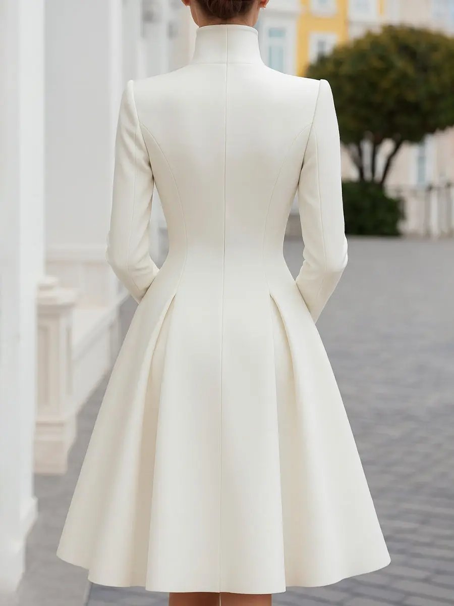 Elegant Double-Breasted Flared A-Line Women's Coat Dress - Coat Dress CASA LARO