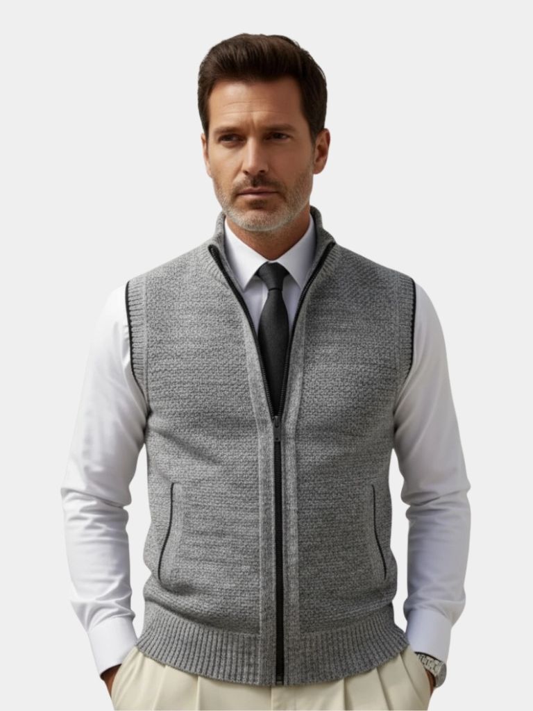Elegant Full-Zip Sweater Vest - Casa  Laro CASA LARO