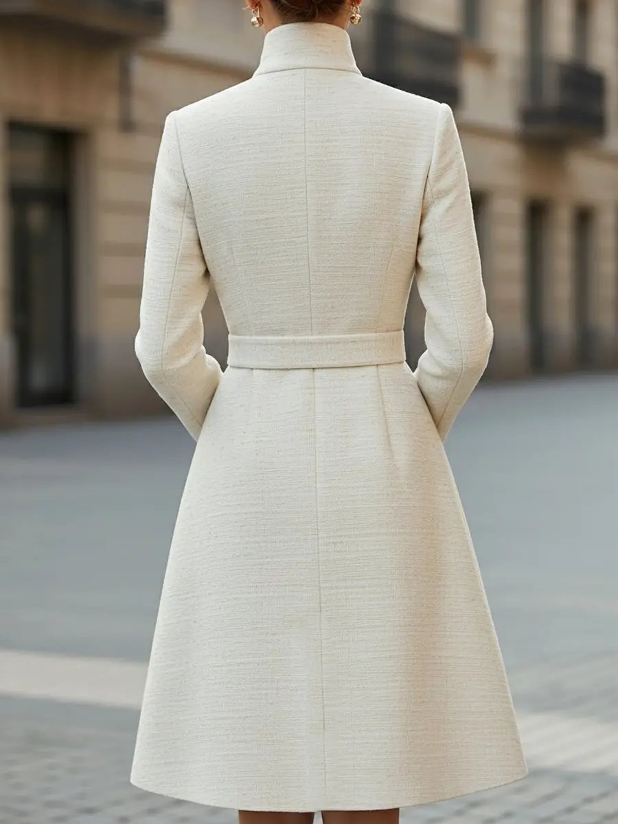 Elegant High-Neck Belted Wool-Blend - Midi Dress CASA LARO