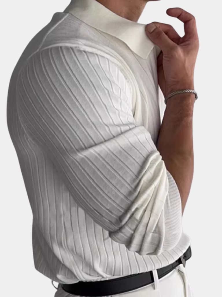 Elegant Open Collar Long Sleeve Polo - Casa  Laro CASA LARO