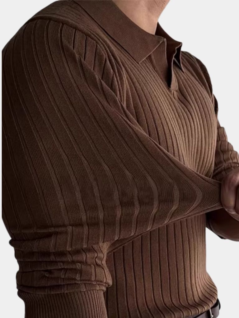 Elegant Open Collar Long Sleeve Polo - Casa  Laro CASA LARO