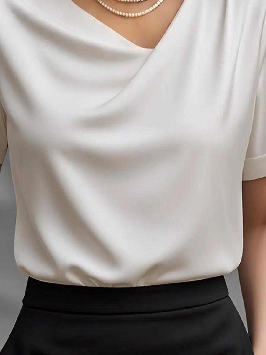 Elegant Plain Draped Neck Short-Sleeve - Blouse CASA LARO