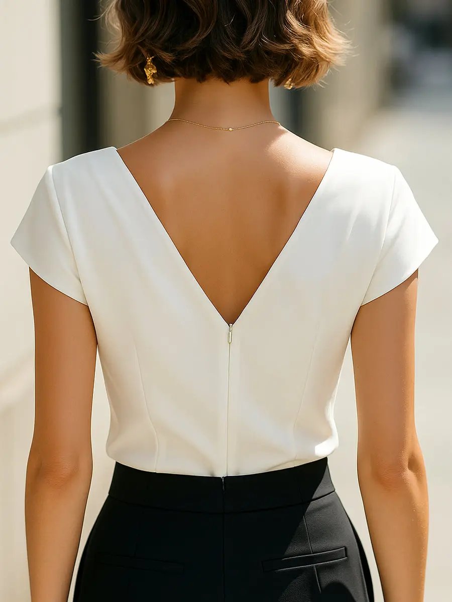 Elegant Pleated V-Neck Sleeveless Top - Blouse CASA LARO