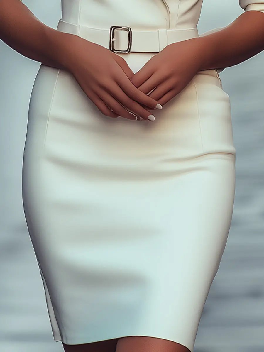 Elegant Tailored White Belted Blazer - Mini Dress CASA LARO