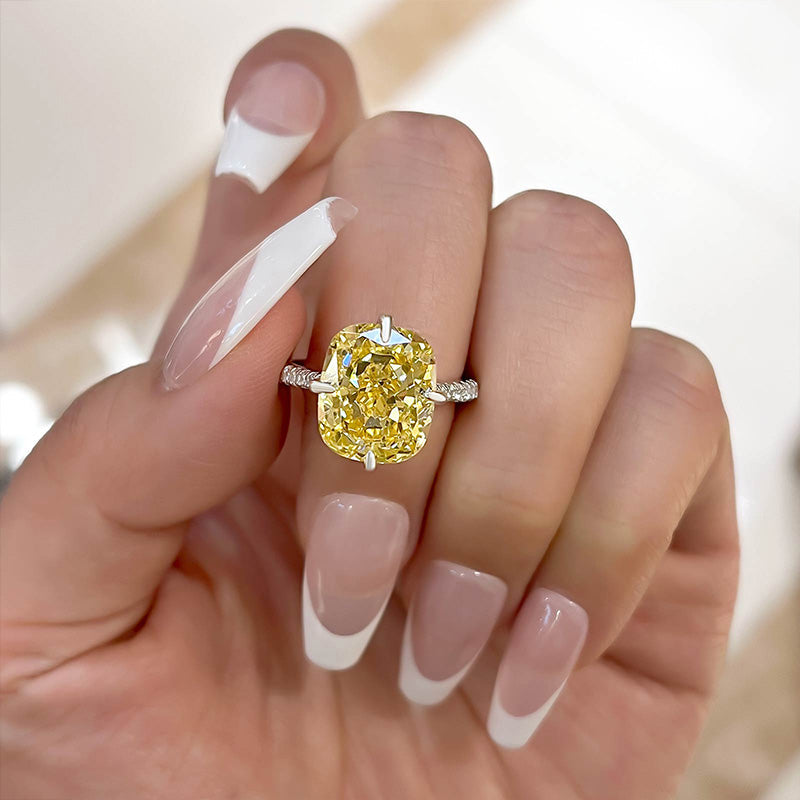 Yellow Stone Radiant Cut Engagement Ring in Sterling Silver Shineofdiamond