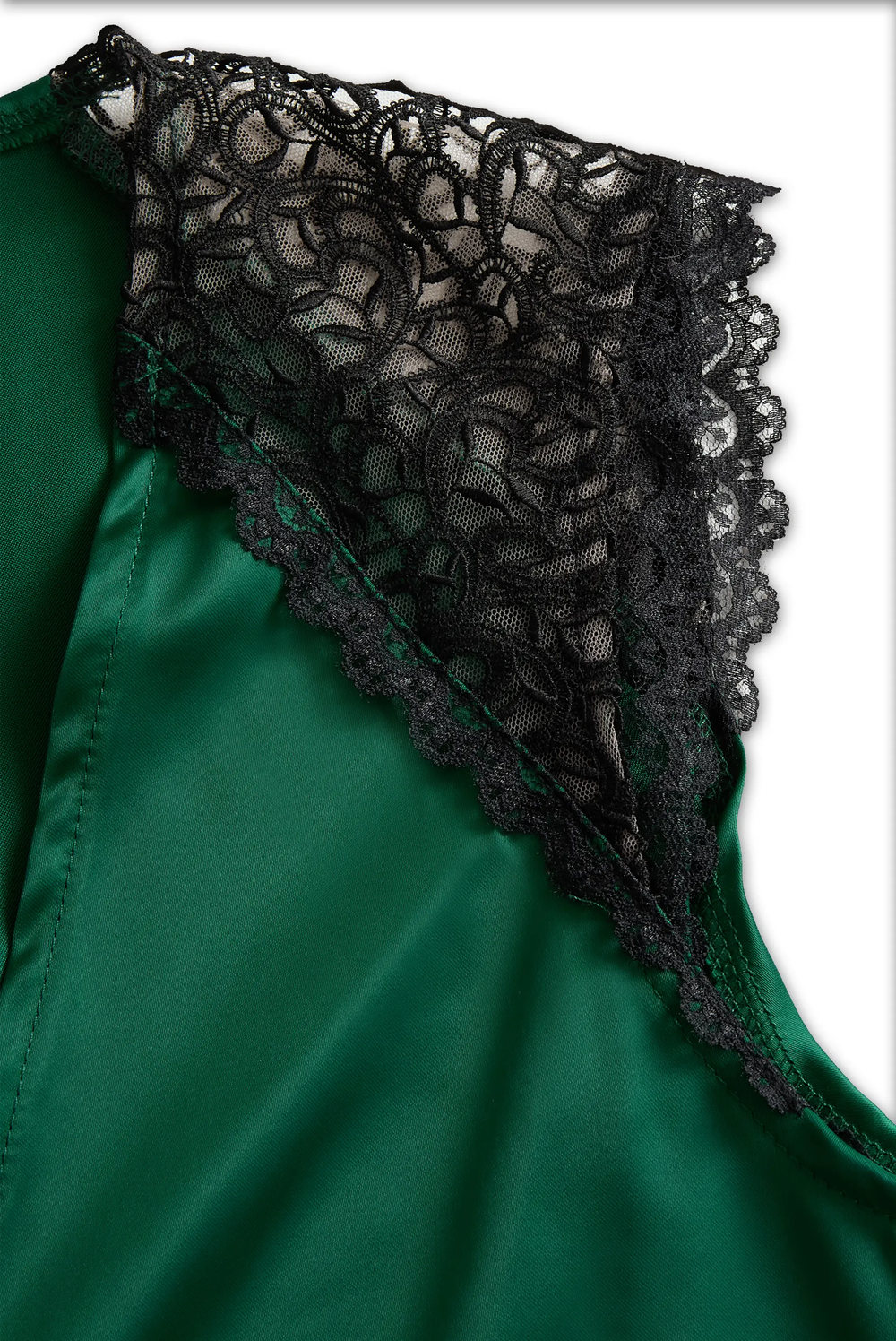Emerald Satin Deep V-Neck with Lace Trim - Blouse CASA LARO
