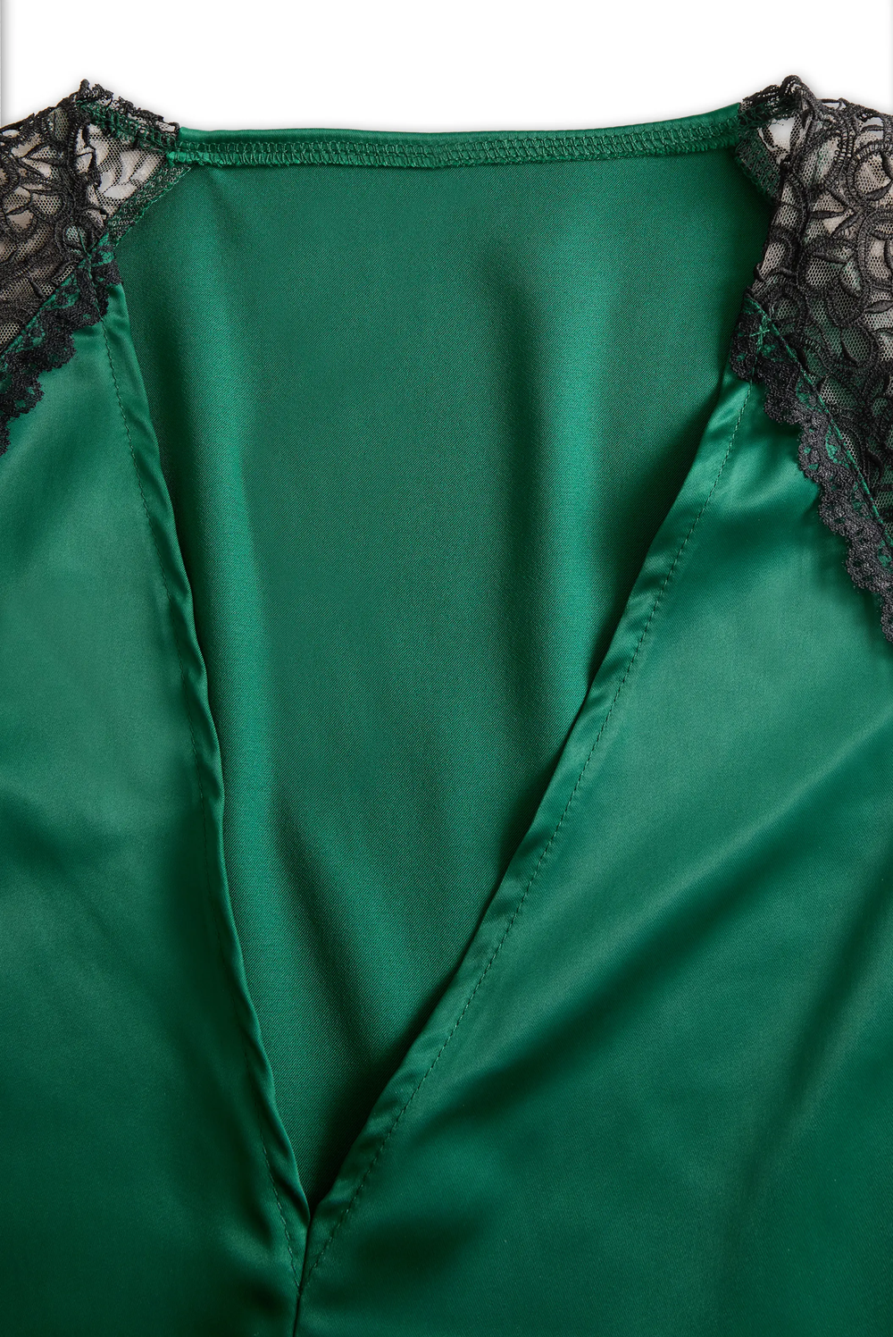 Emerald Satin Deep V-Neck with Lace Trim - Blouse CASA LARO