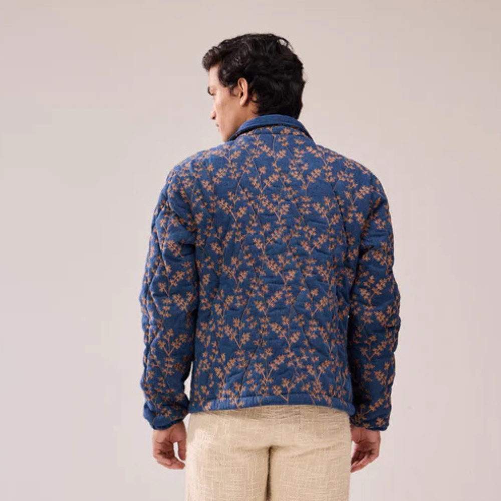 Hamzah - Embroidered Quilted Denim Jacket CASA LARO MEN
