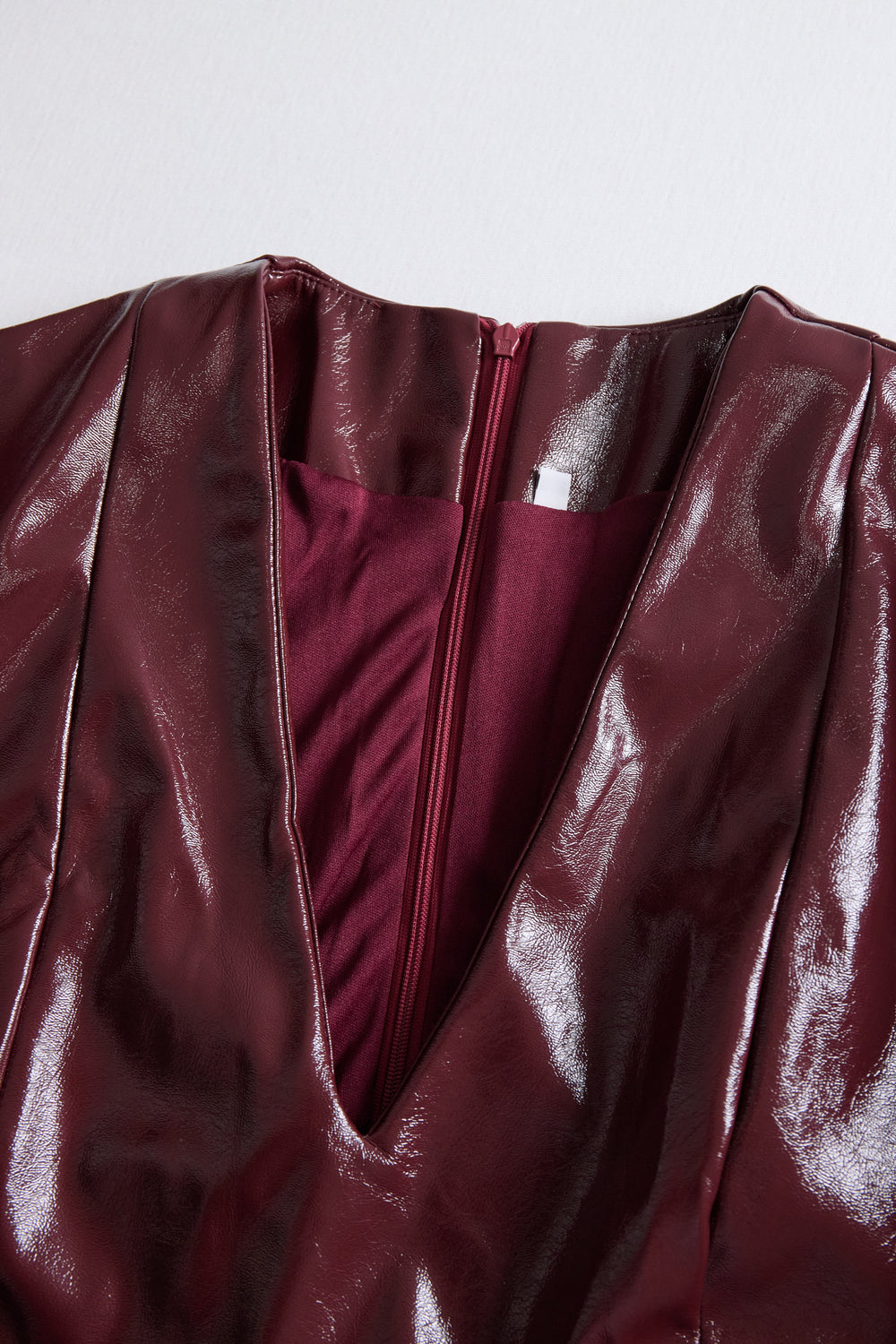 Burgundy Faux Leather Bodycon Midi Dress HWT