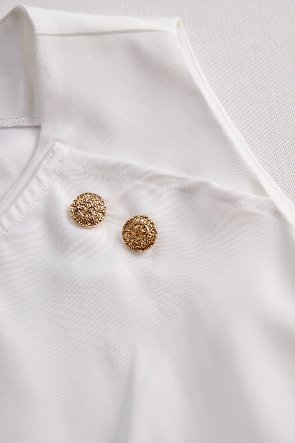 Elegant White Draped Top with Button Detail HWT