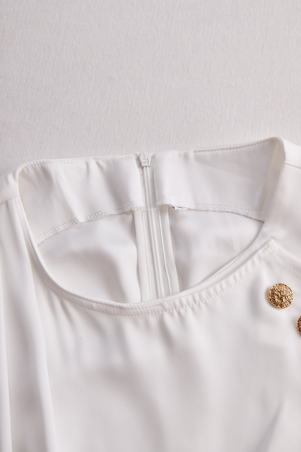Elegant White Draped Top with Button Detail HWT