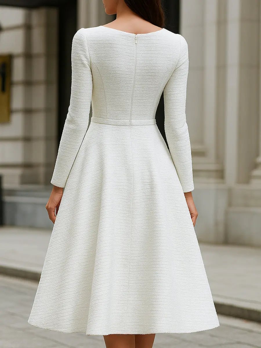 Ivory Tweed Square Neck Tailored Sleeveless - Midi Dress CASA LARO