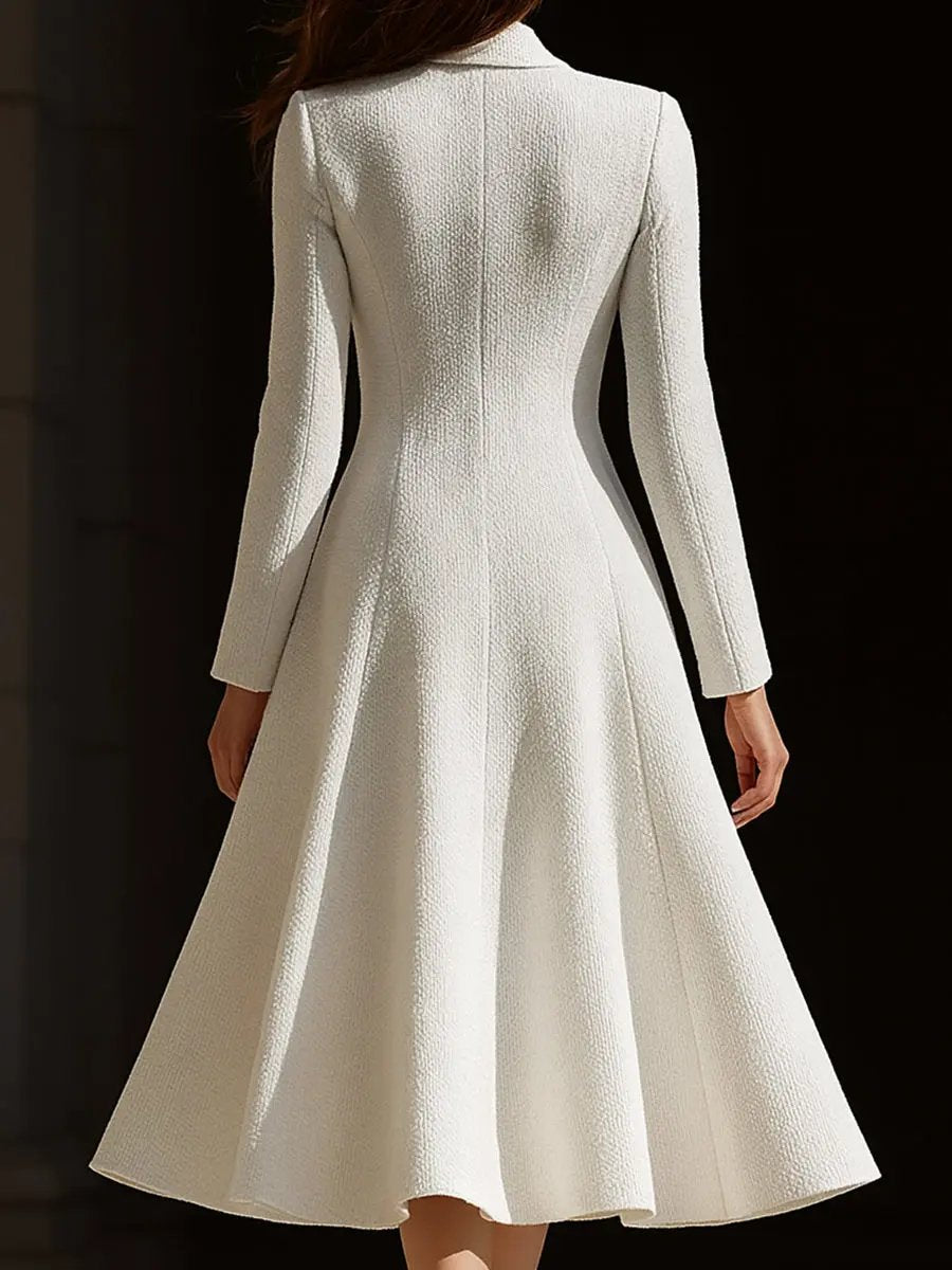 Ivory Tweed Tailored Lapel Sheath - Midi Dress CASA LARO