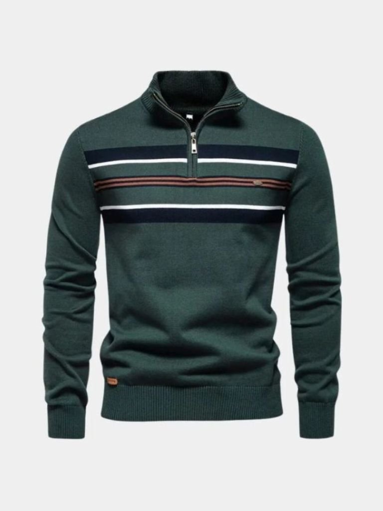 Knit Striped Quarter-Zip Jumper Sweater - Casa  Laro CASA LARO