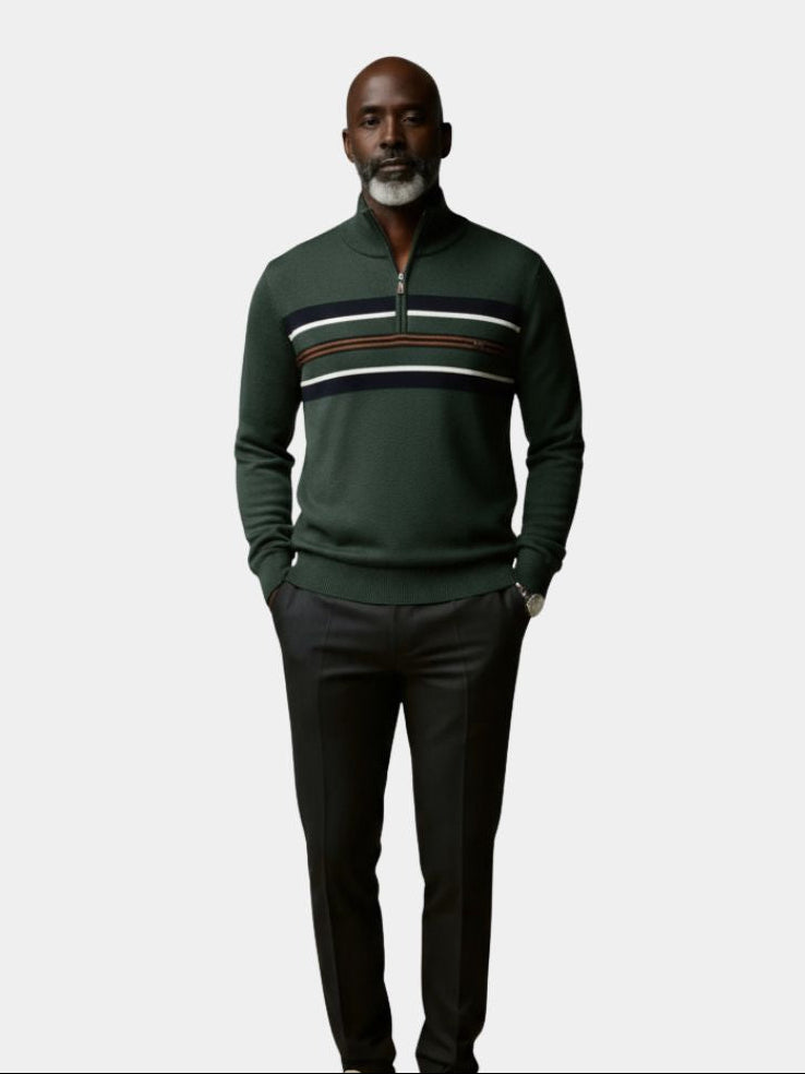 Knit Striped Quarter-Zip Jumper Sweater - Casa  Laro CASA LARO
