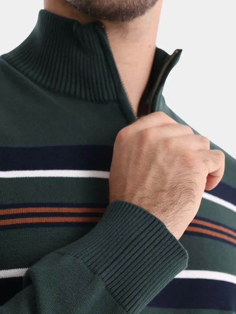 Knit Striped Quarter-Zip Jumper Sweater - Casa  Laro CASA LARO