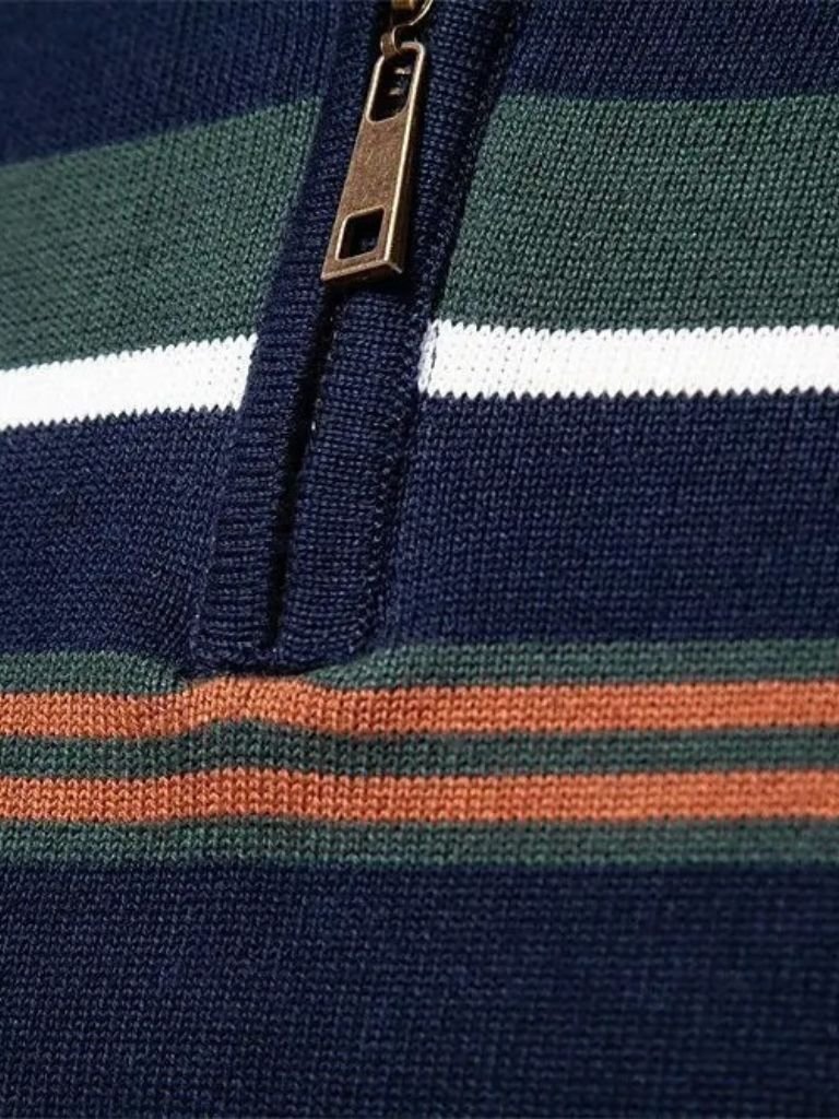 Knit Striped Quarter-Zip Jumper Sweater - Casa  Laro CASA LARO