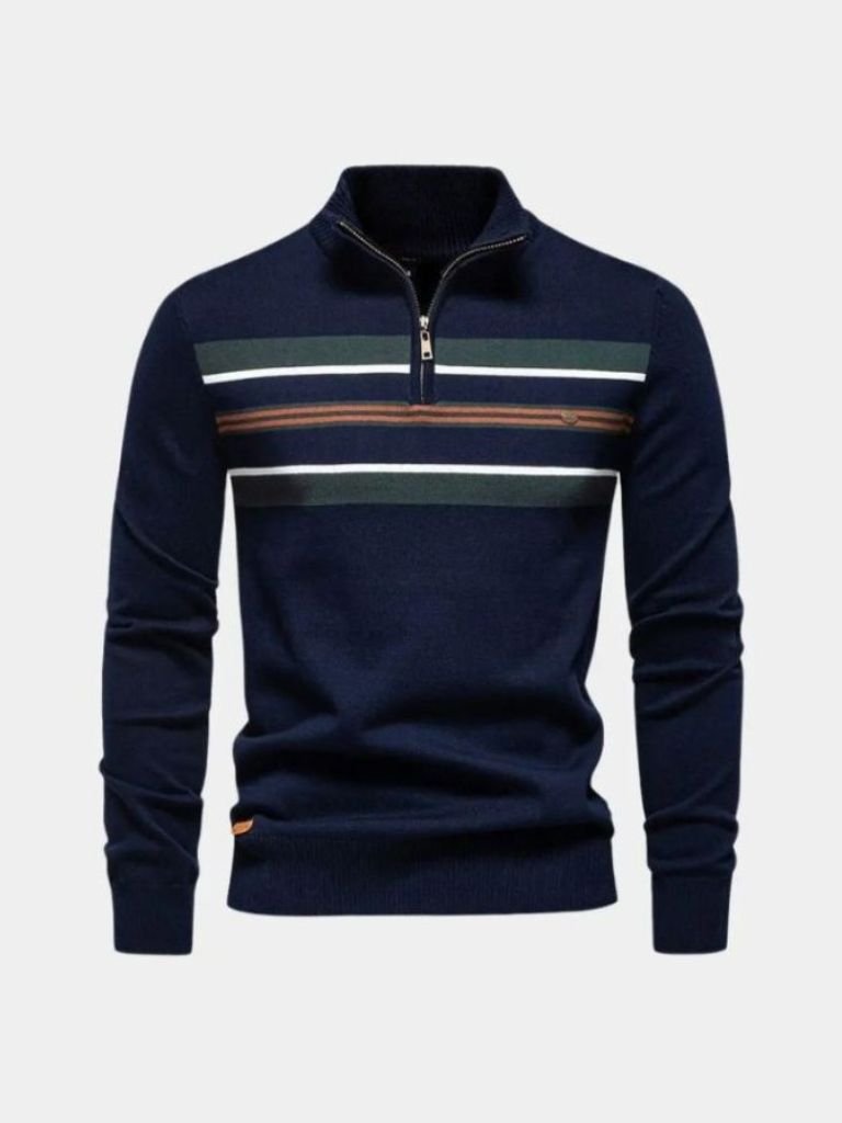 Knit Striped Quarter-Zip Jumper Sweater - Casa  Laro CASA LARO
