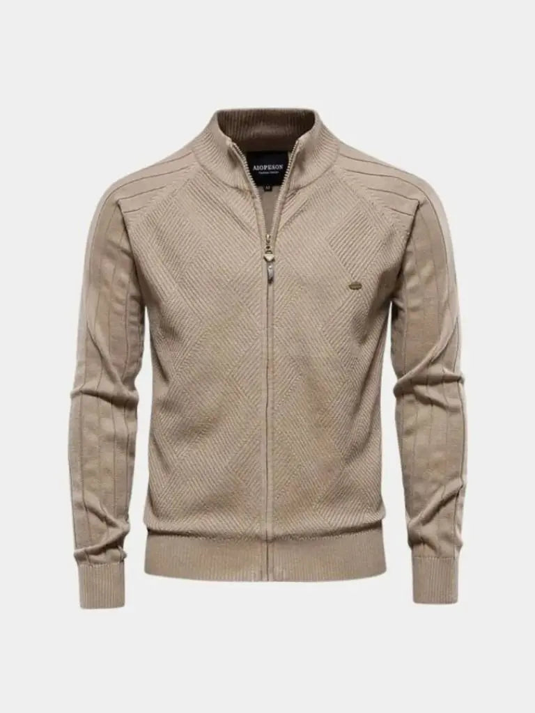Knit Zipper Jacquard Solid Color Cardigan Sweater - Casa  Laro CASA LARO