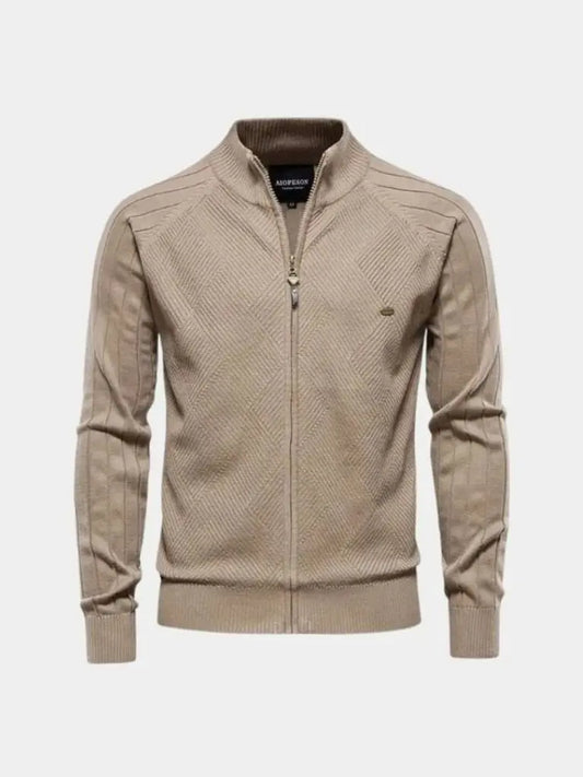 Knit Zipper Jacquard Solid Color Cardigan Sweater - Casa  Laro CASA LARO