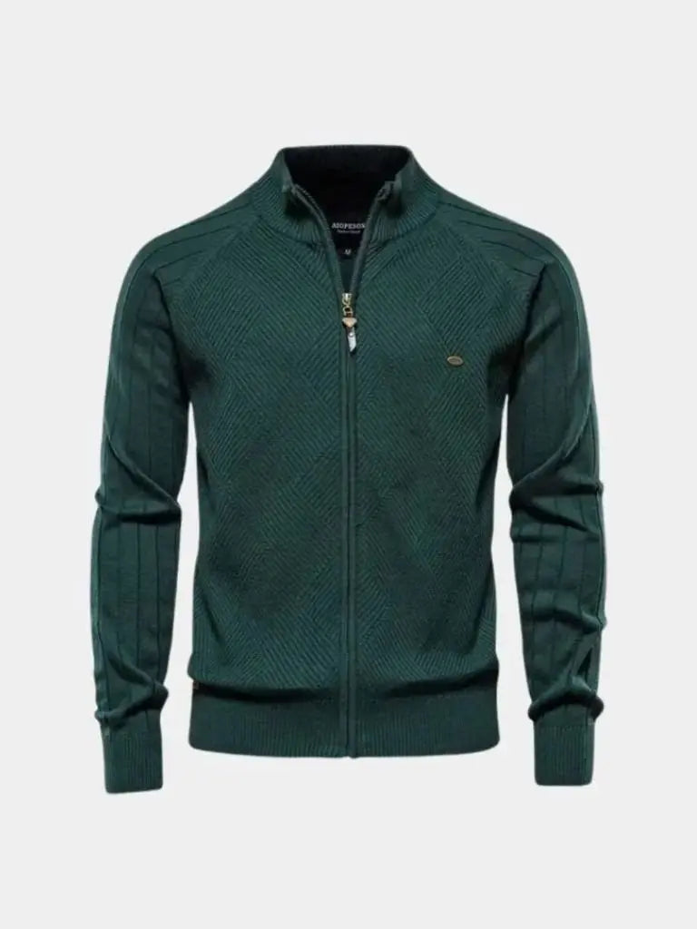 Knit Zipper Jacquard Solid Color Cardigan Sweater - Casa  Laro CASA LARO