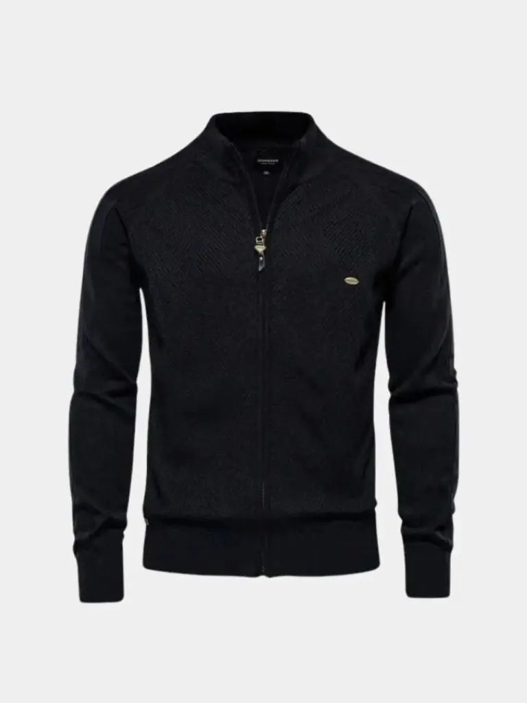 Knit Zipper Jacquard Solid Color Cardigan Sweater - Casa  Laro CASA LARO