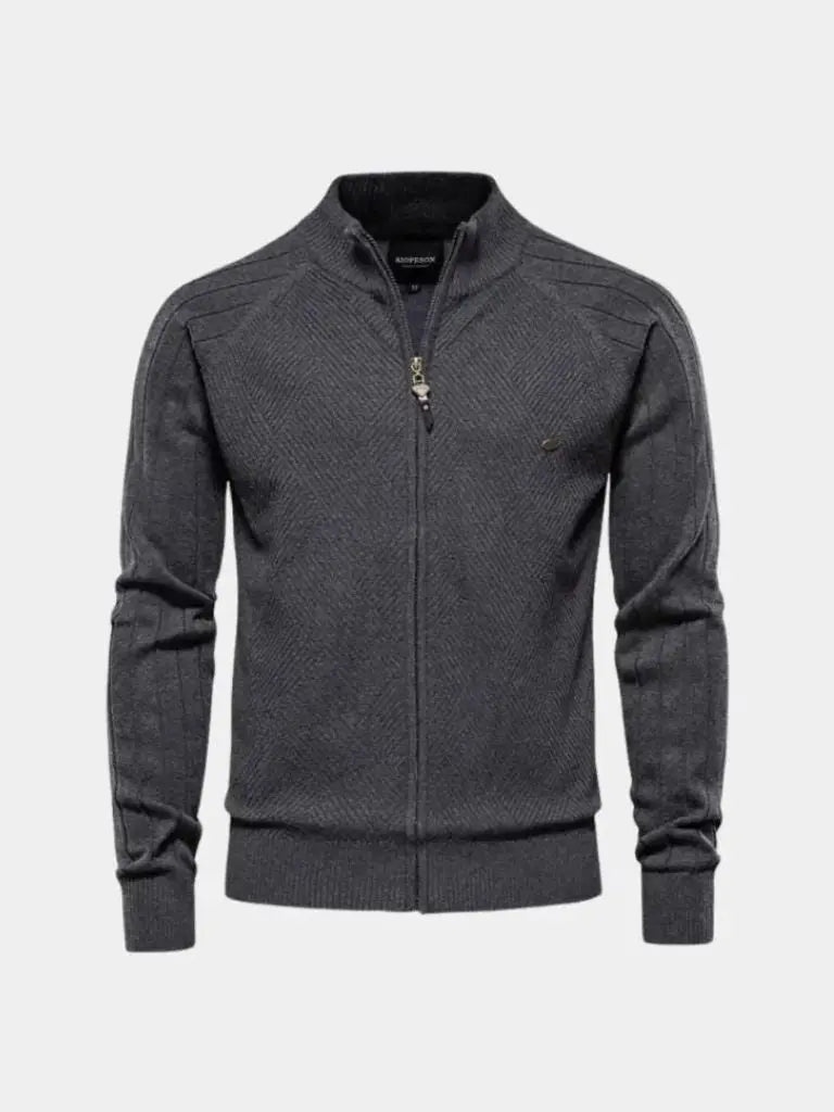 Knit Zipper Jacquard Solid Color Cardigan Sweater - Casa  Laro CASA LARO