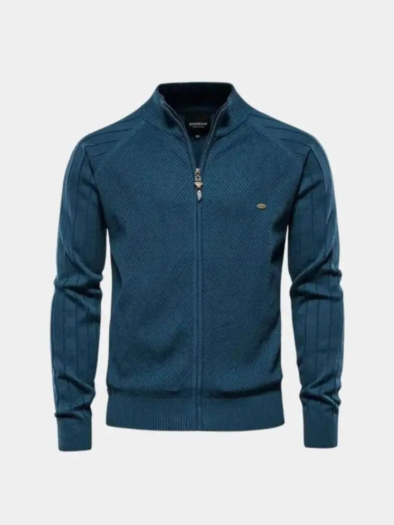 Knit Zipper Jacquard Solid Color Cardigan Sweater - Casa  Laro CASA LARO