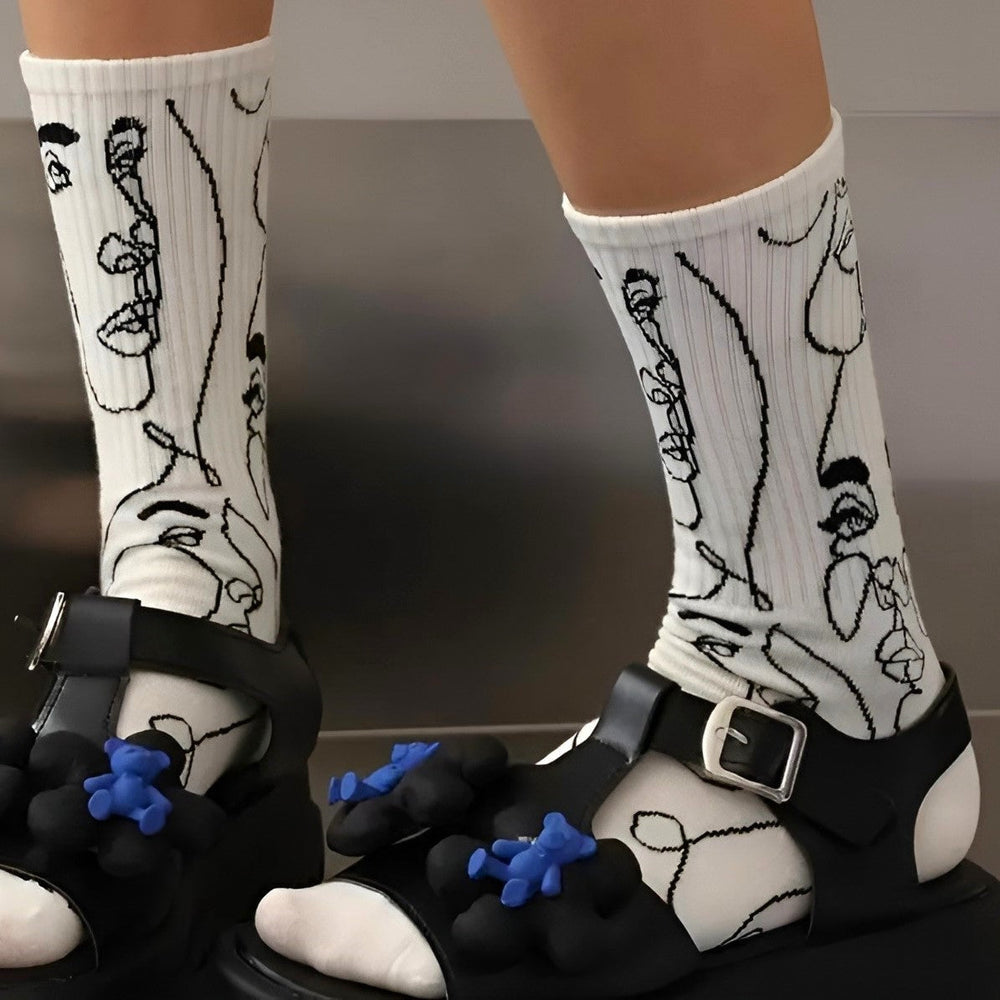 Line Art Cotton Crew - Socks CASA LARO