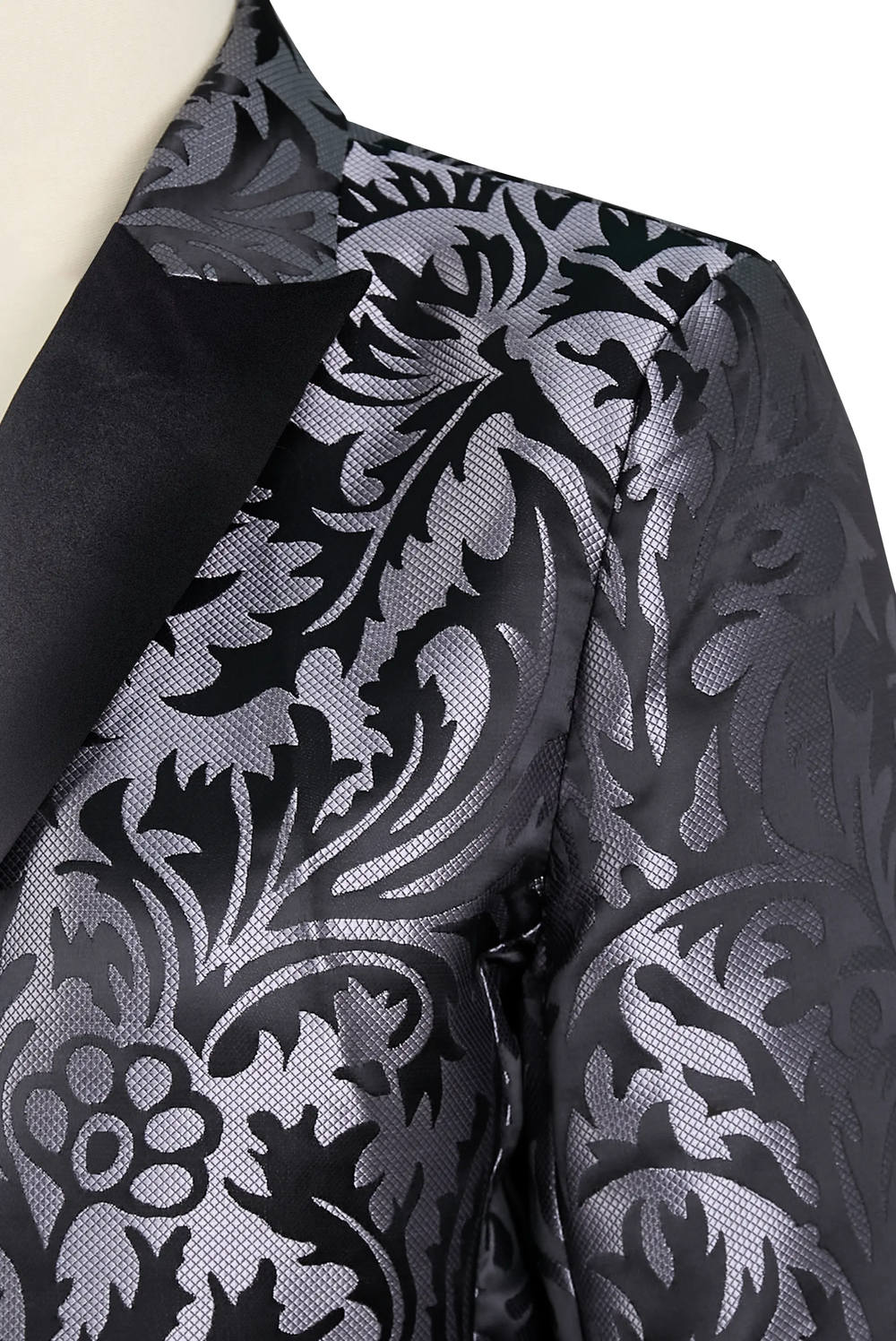 Luxury Black & Silver Floral Jacquard Tailored Blazer - Blazer CASA LARO