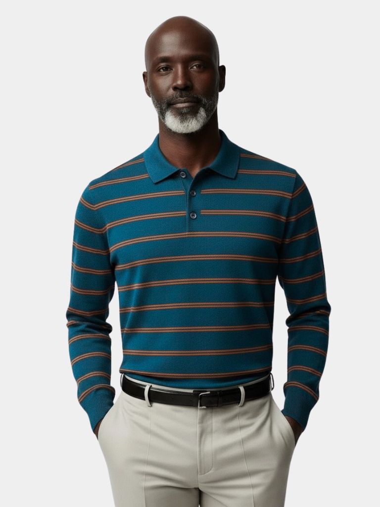 Navy Sunset Striped Polo - Casa  Laro CASA LARO