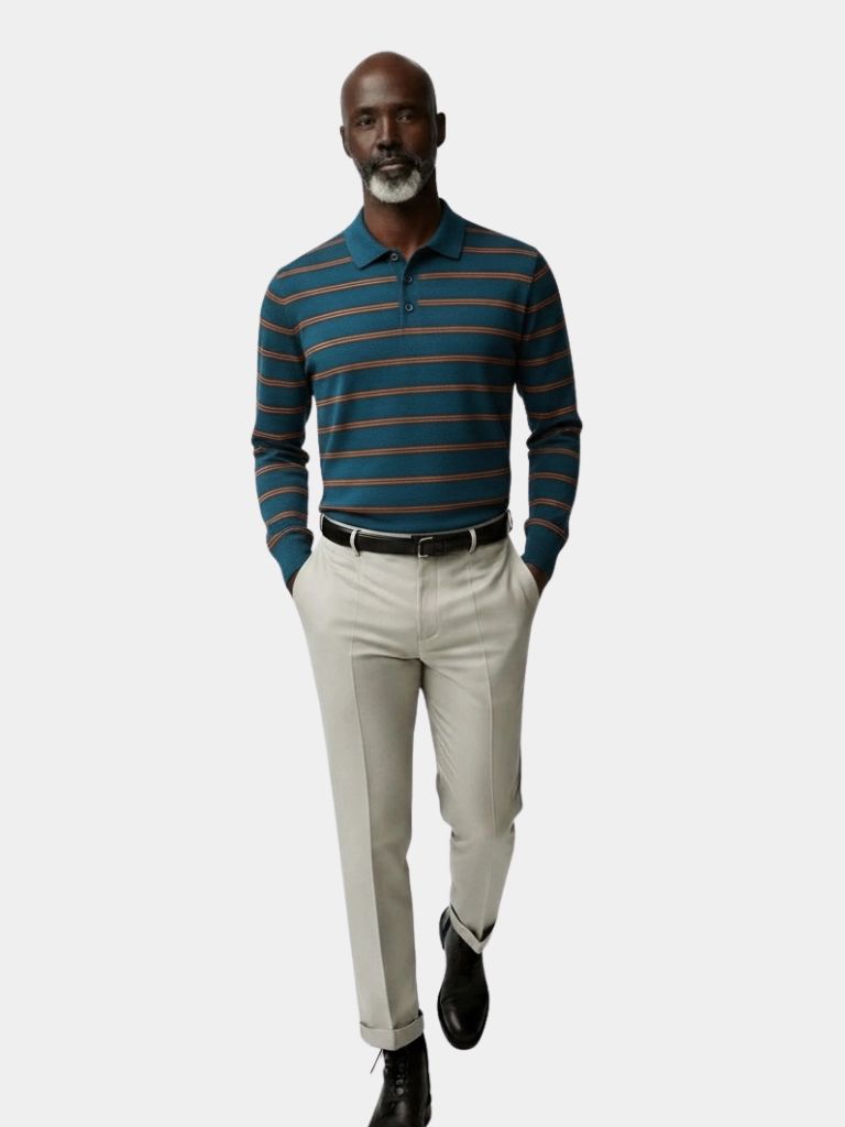 Navy Sunset Striped Polo - Casa  Laro CASA LARO