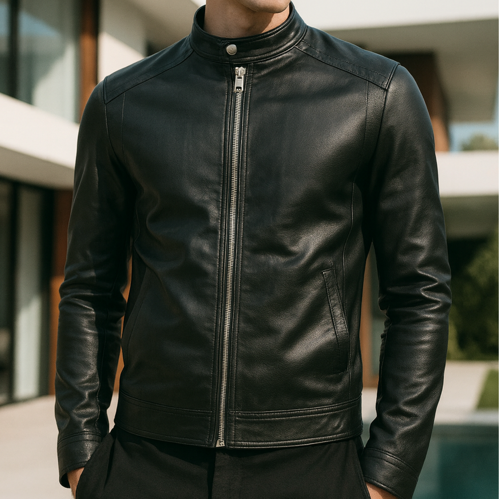 Neil - Standing Collar Leather Jacket CASA LARO MEN