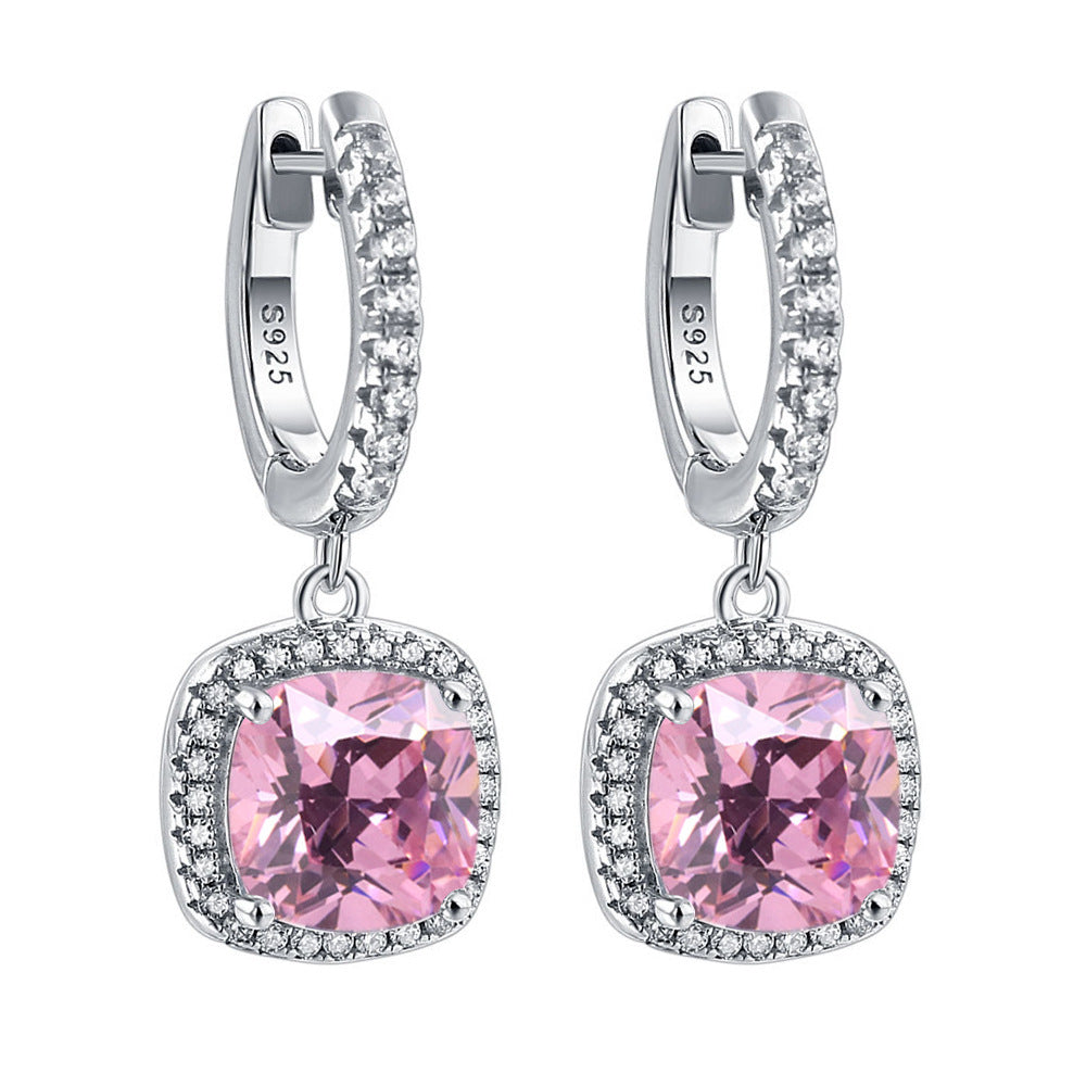 Birthstone Cushion Cut Halo Sterling Silver Drop Earrings Shineofdiamond