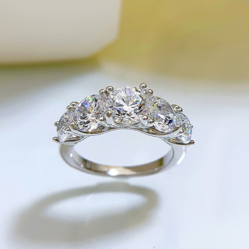 Luxury Five Stones Sterling Silver Band Shine of Diamond