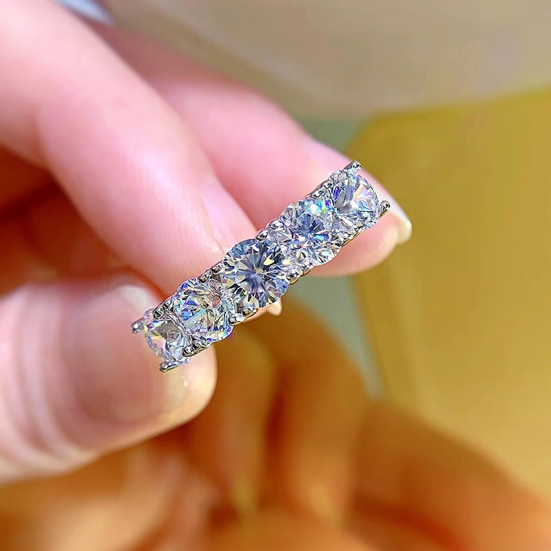 Classic Five Stones Sterling Silver Wedding Band Shineofdiamond