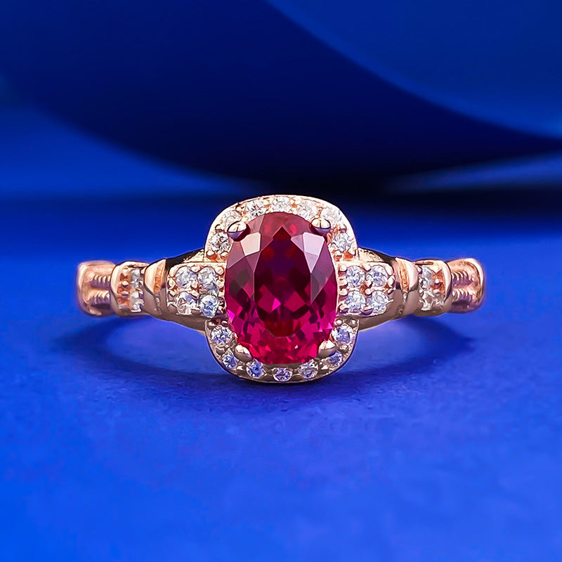 Vintage Design Ruby Oval Cut Sterling Silver Engagement Ring shineofdiamond