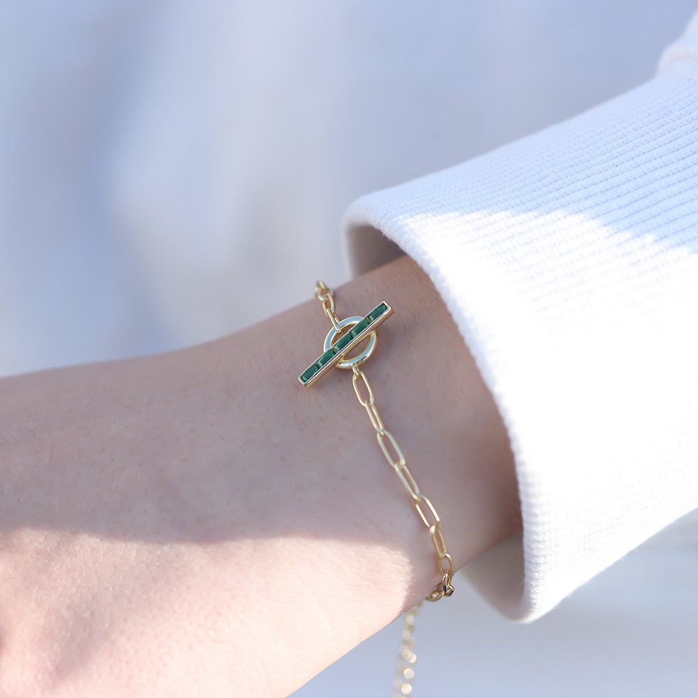 Geometric Emerald Green Sterling Silver Bracelet Shine of Diamond