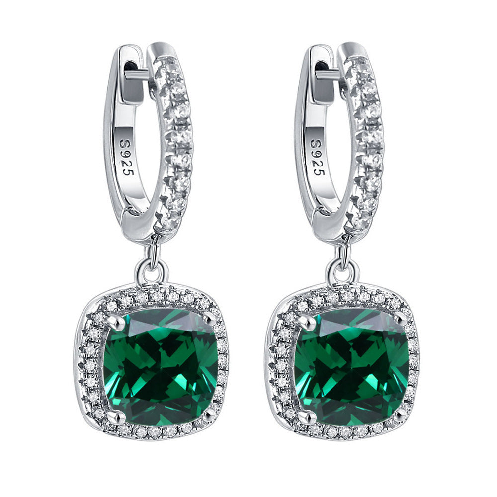Birthstone Cushion Cut Halo Sterling Silver Drop Earrings Shineofdiamond