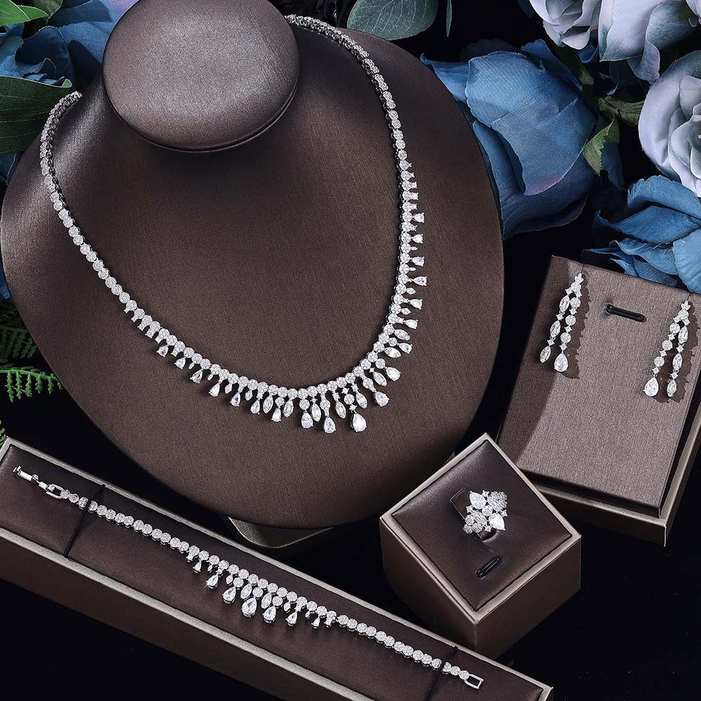 4 Pcs Luxury Sparkling Full Diamond Jewelry Set Shine of Diamond